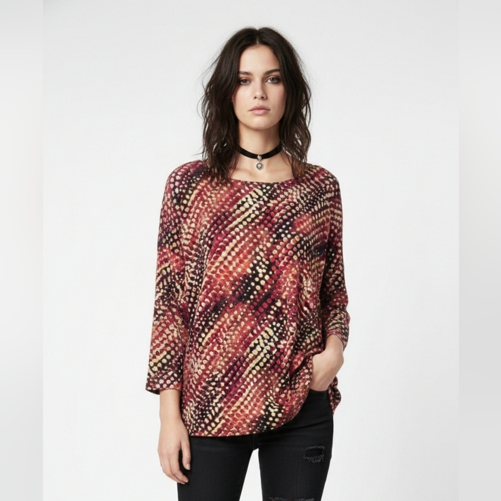 JM Collection Red Black Abstract Polka Dot Stretchy Tee Artsy Boho XL